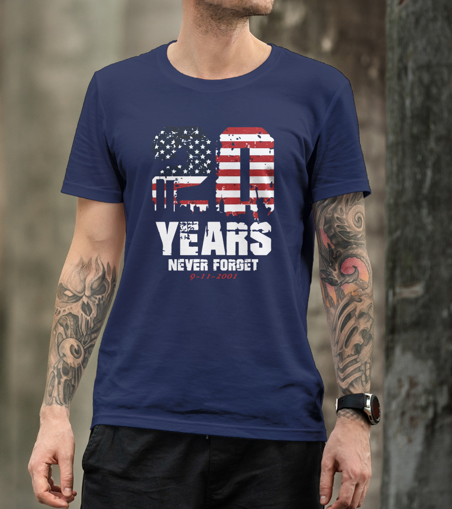 20 Years Never Forget 9-11-2001 American Flag T-Shirt