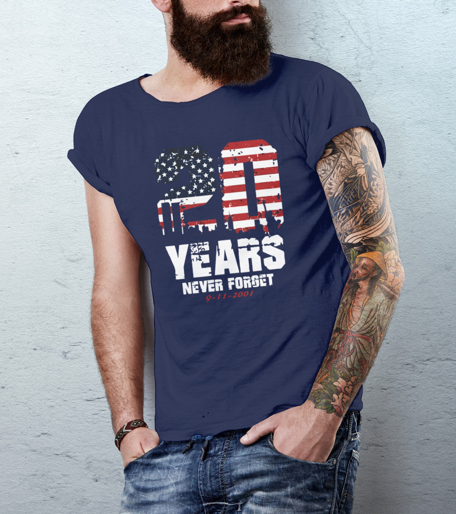 20 Years Never Forget 9-11-2001 American Flag T-Shirt