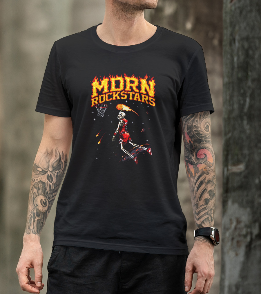 MDRN Rockstars His Airness MJ Basketball Skeleton Dunking T-Shirt