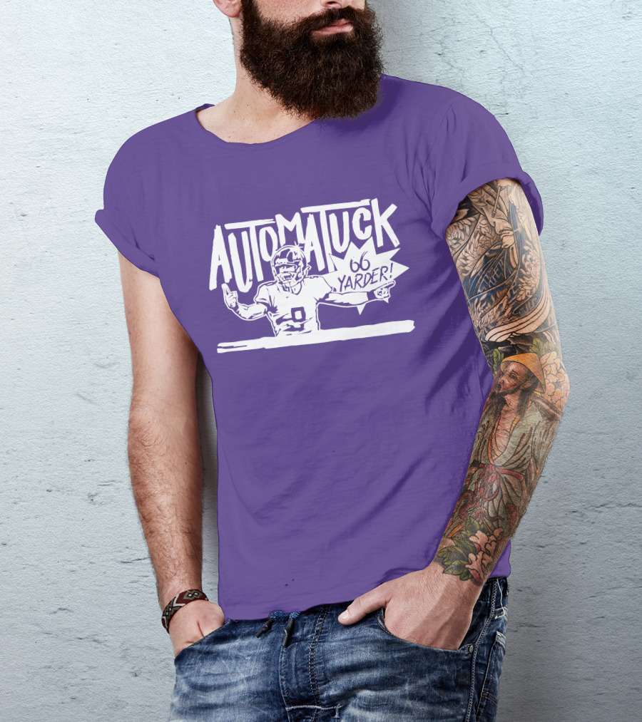 Automatuck 66 Yarder Football Player Purple Background T-Shirt