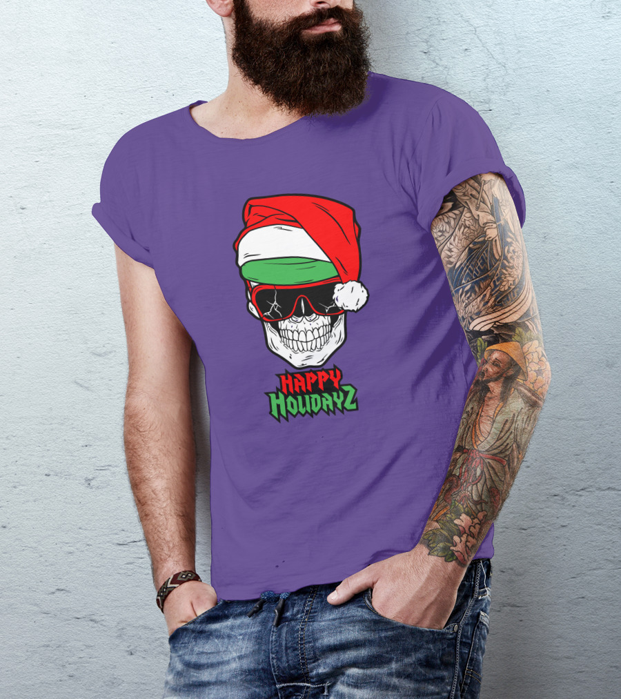 Matt Cardona Happy Holidayz Skull Santa Hat T-Shirt