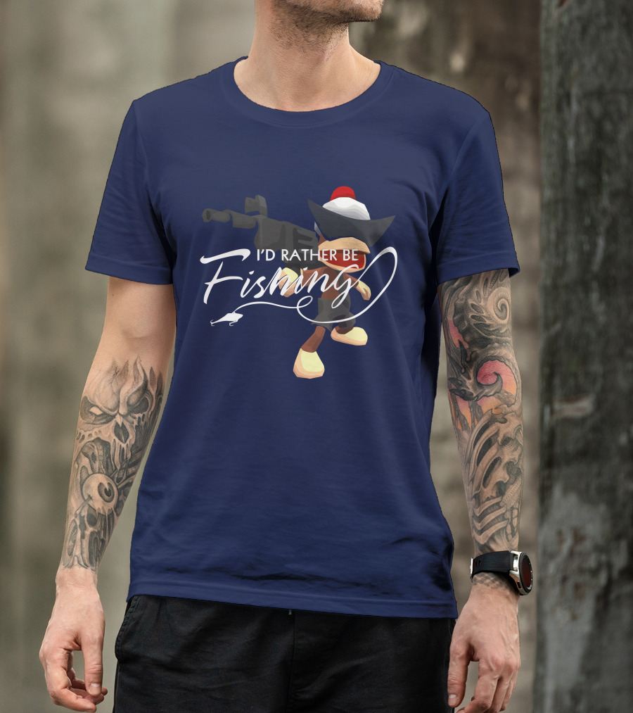 I'd Rather Be Fishing Video Game Character With Rod And Hat T-Shirt