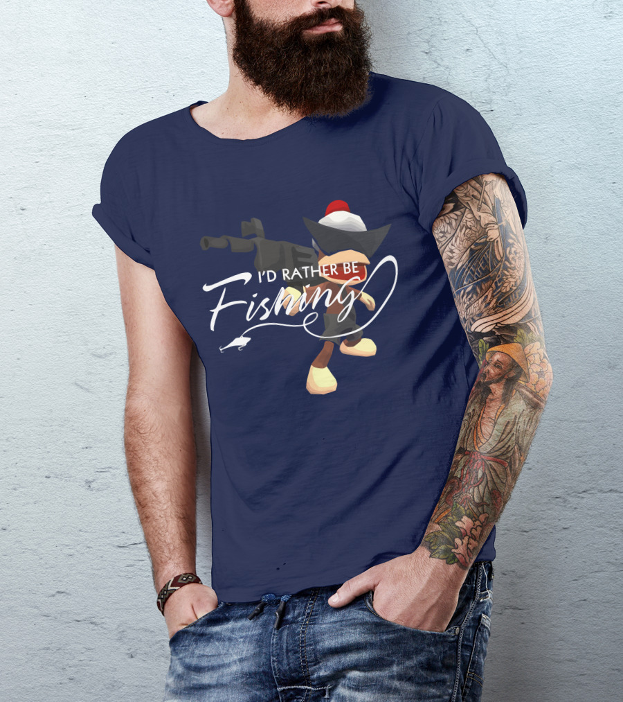 I'd Rather Be Fishing Video Game Character With Rod And Hat T-Shirt