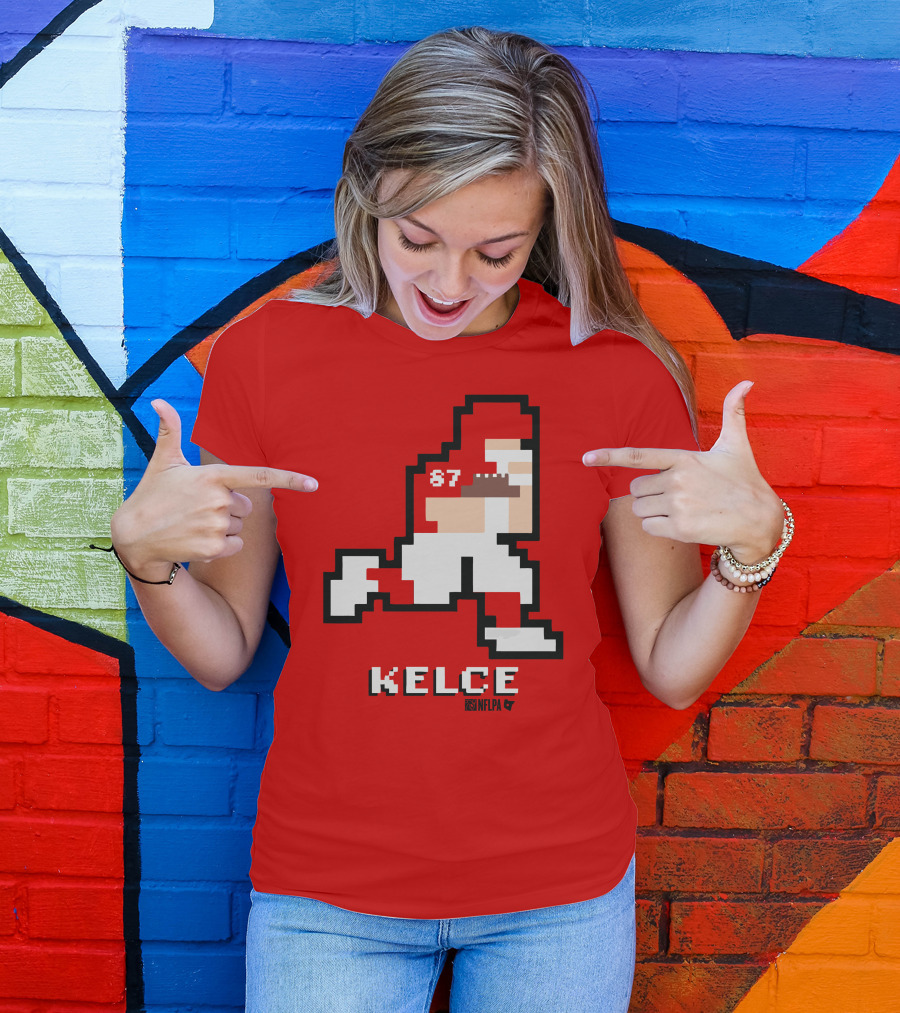 Kelce 87 NFLPA 8 Bit Retro Football Red T-Shirt