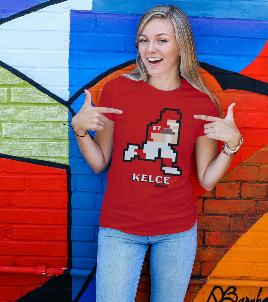 Kelce 87 NFLPA 8 Bit Retro Football Red T-Shirt