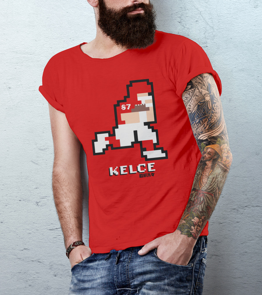 Kelce 87 NFLPA 8 Bit Retro Football Red T-Shirt