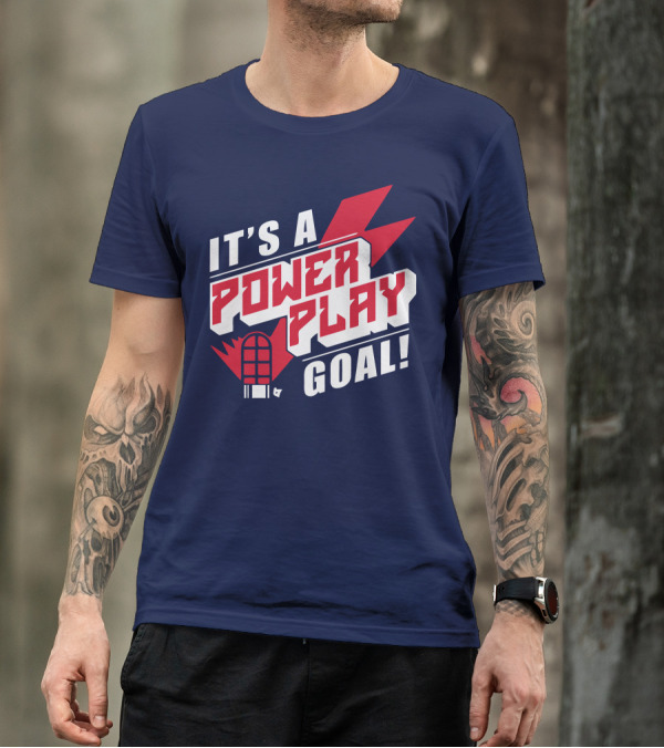 IT'S A POWER PLAY GOAL Retro Hockey Net Lightning Bolt T-Shirt