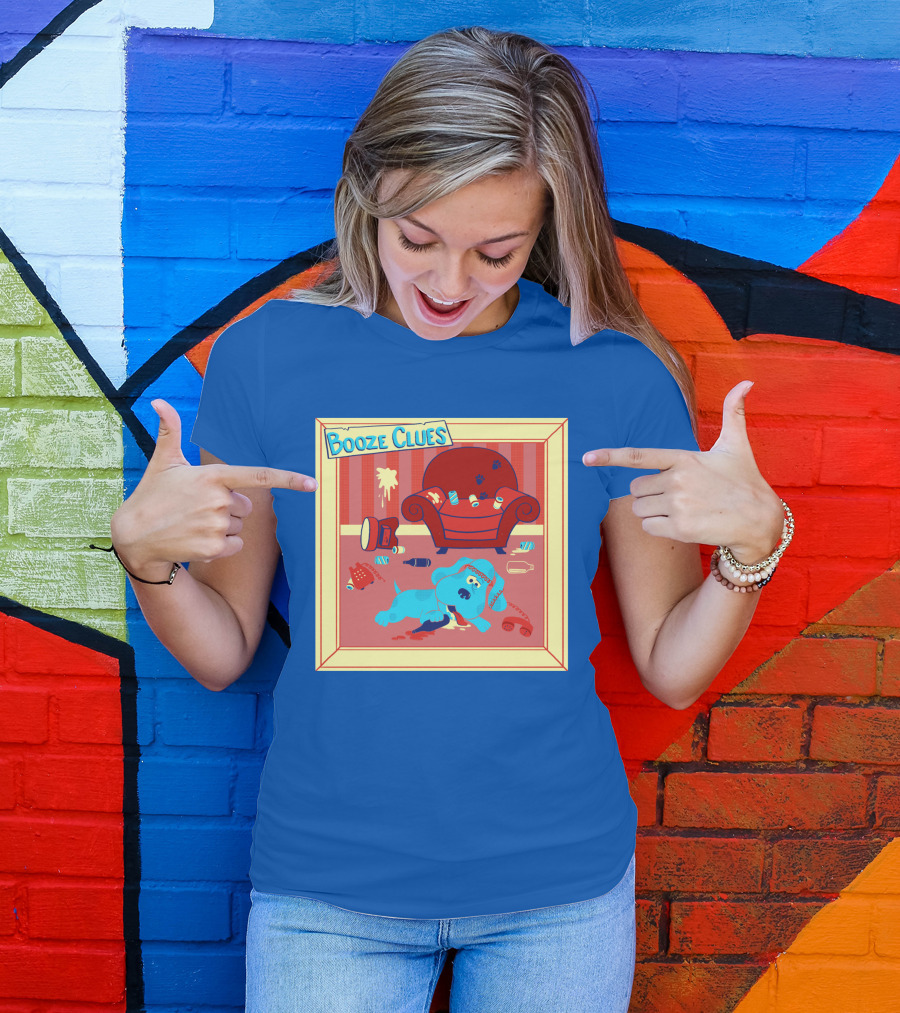 Booze Clues Blue Dog Party Mess With Cans And Couch T-Shirt