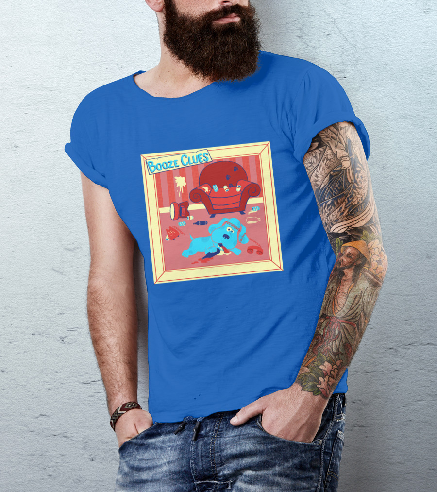 Booze Clues Blue Dog Party Mess With Cans And Couch T-Shirt