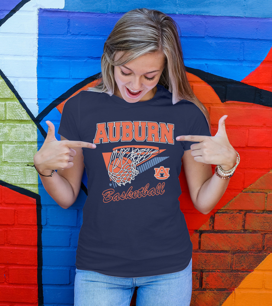 Auburn Basketball Retro Style Net And Ball T-Shirt