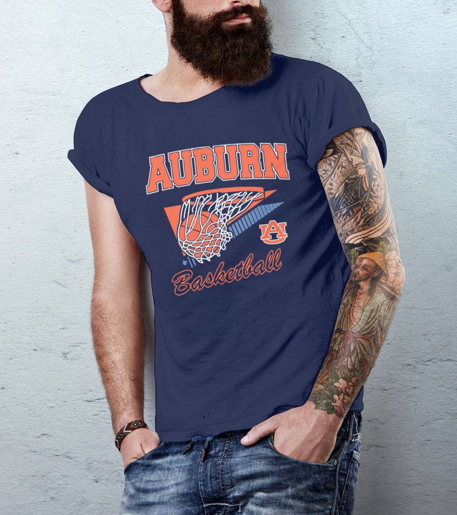 Auburn Basketball Retro Style Net And Ball T-Shirt