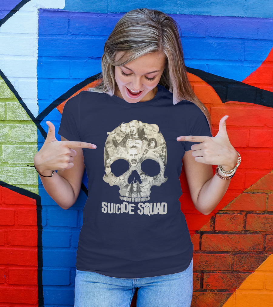 Suicide Squad Skull Collage With Iconic Characters T-Shirt