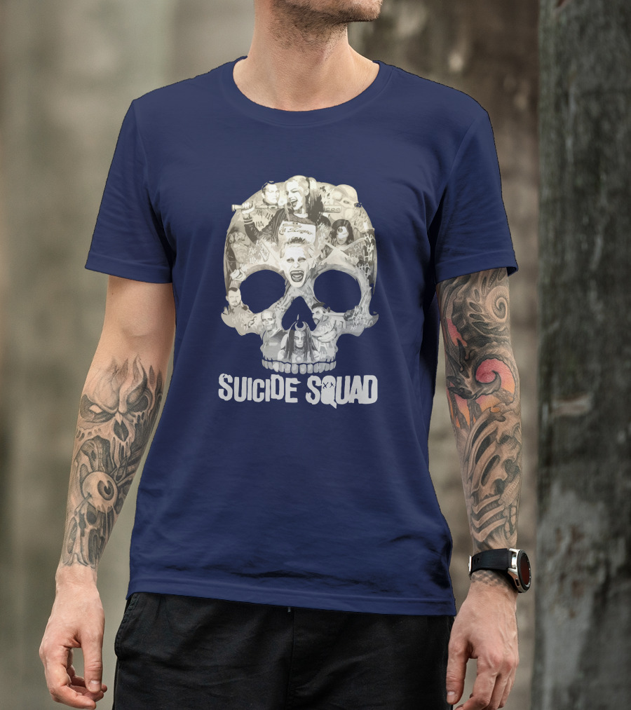 Suicide Squad Skull Collage With Iconic Characters T-Shirt