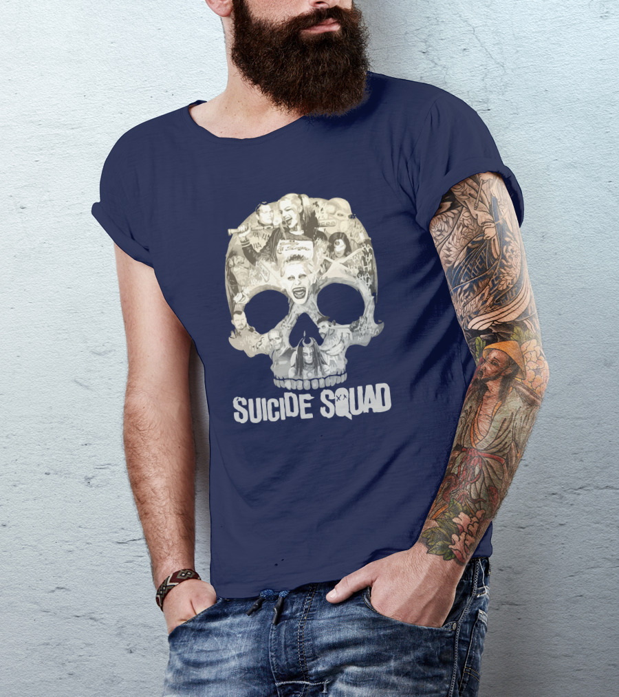 Suicide Squad Skull Collage With Iconic Characters T-Shirt