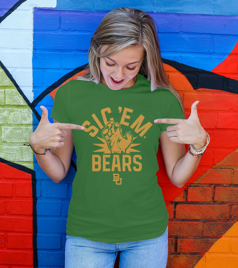 Sic 'Em Bears BU Baylor Paw Green Gold T-Shirt