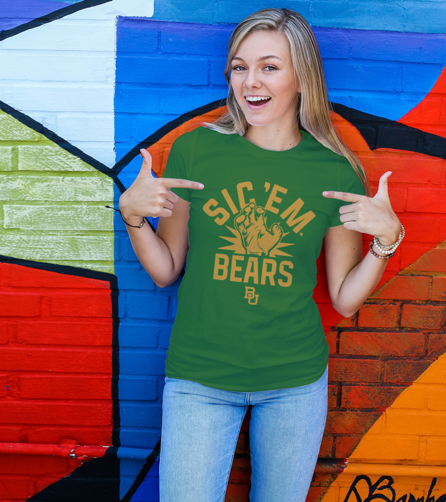 Sic 'Em Bears BU Baylor Paw Green Gold T-Shirt