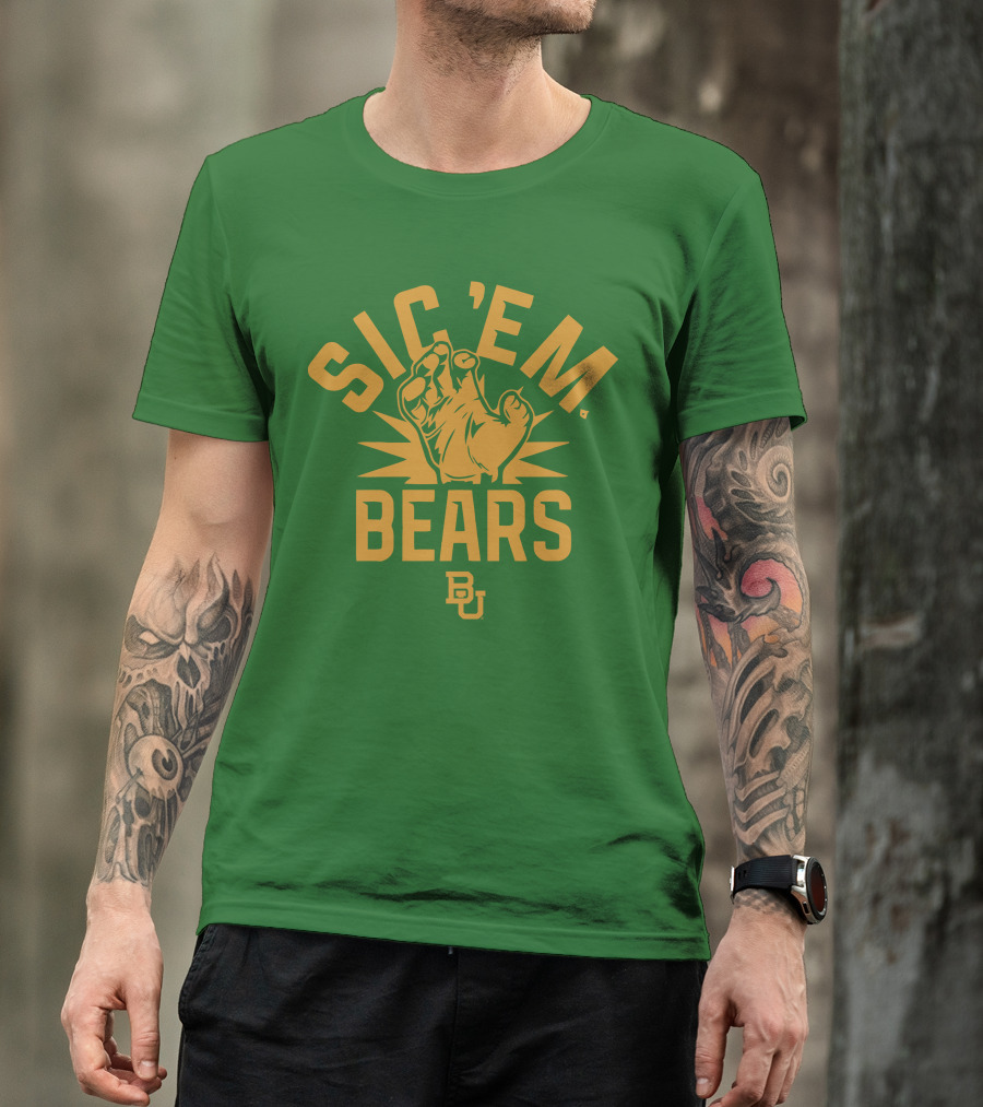 Sic 'Em Bears BU Baylor Paw Green Gold T-Shirt
