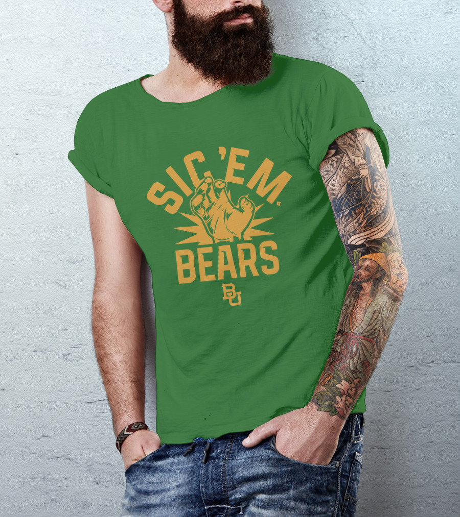 Sic 'Em Bears BU Baylor Paw Green Gold T-Shirt