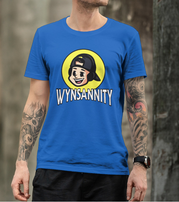 Wynnsanity Cartoon Character With Headphones And Backwards Cap Icon In Yellow Circle T-Shirt