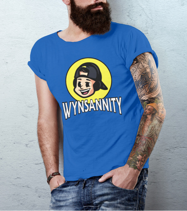 Wynnsanity Cartoon Character With Headphones And Backwards Cap Icon In Yellow Circle T-Shirt