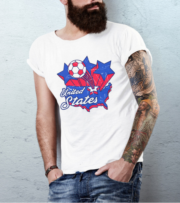 United States Soccer Vintage Map Stars And Ball T-Shirt