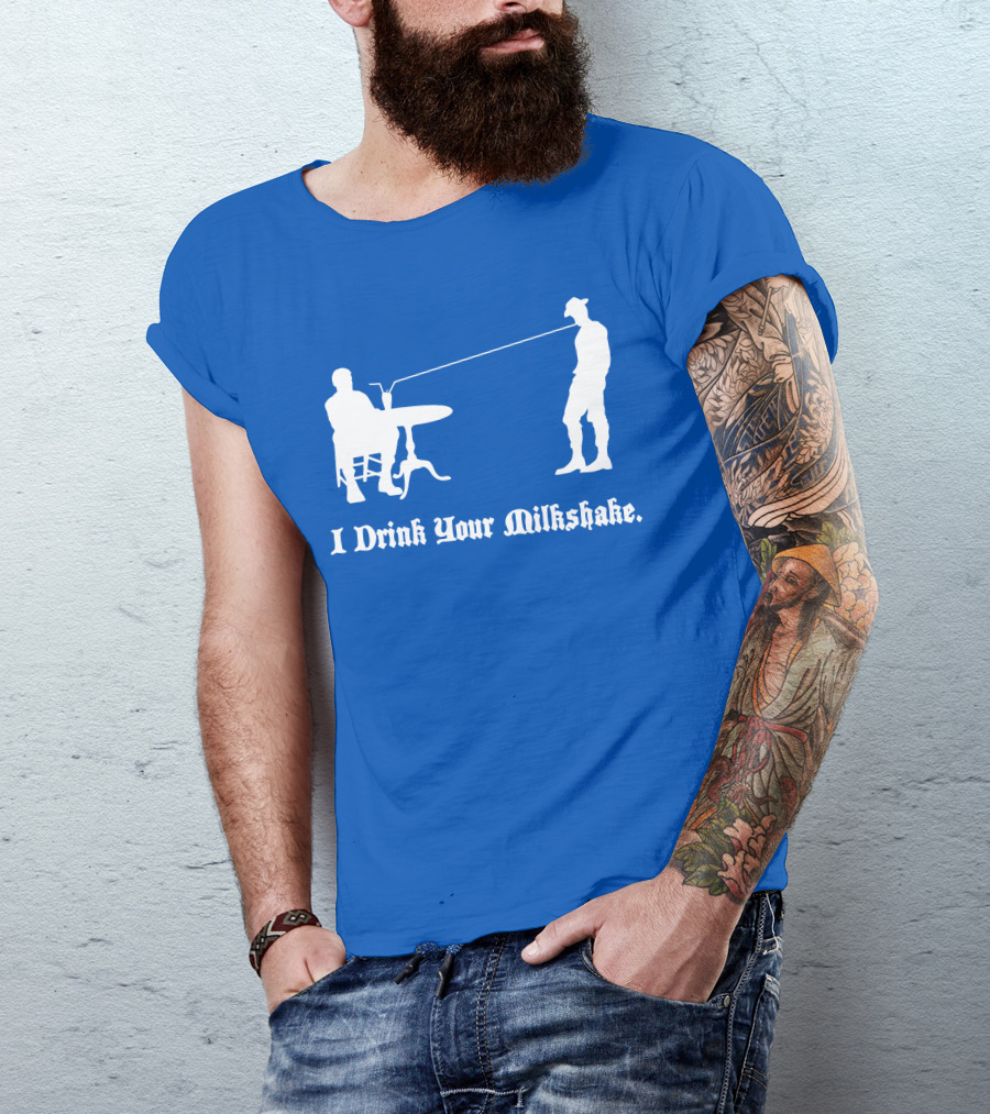 I Drink Your Milkshake Vintage Silhouette Blue T-Shirt