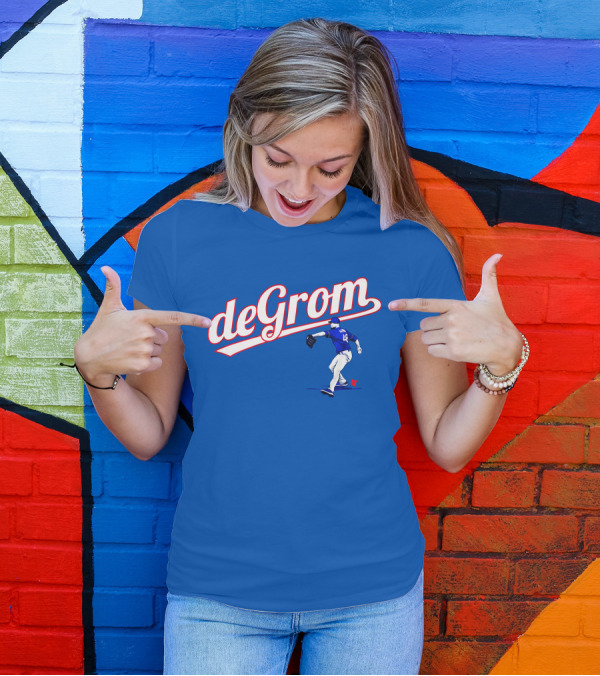 DeGrom Texas Pitching Action Logo Blue T-Shirt