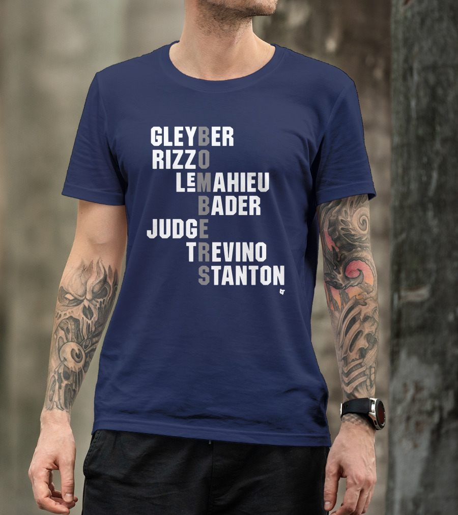 Yankees Bombers Player Names Gleyber Rizzo Judge LeMahieu Bader Trevino Stanton T-Shirt