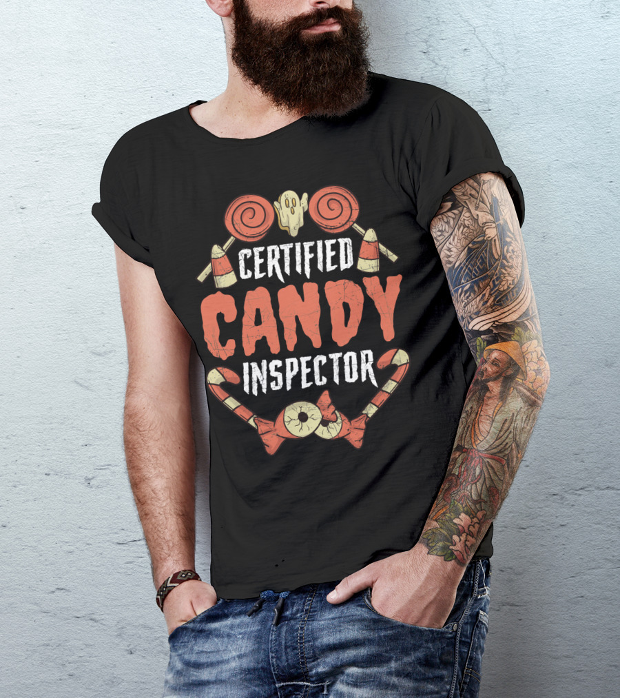 Certified Candy Inspector Halloween Lollipops And Candy Canes T-Shirt
