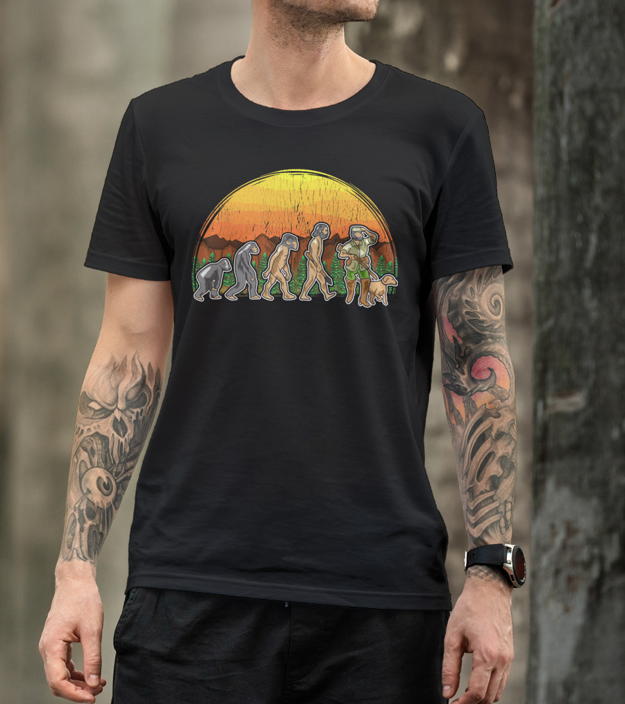 Duck Hunter Goose Grouse Hunting Evolution Sunset Silhouette With Dog T-Shirt