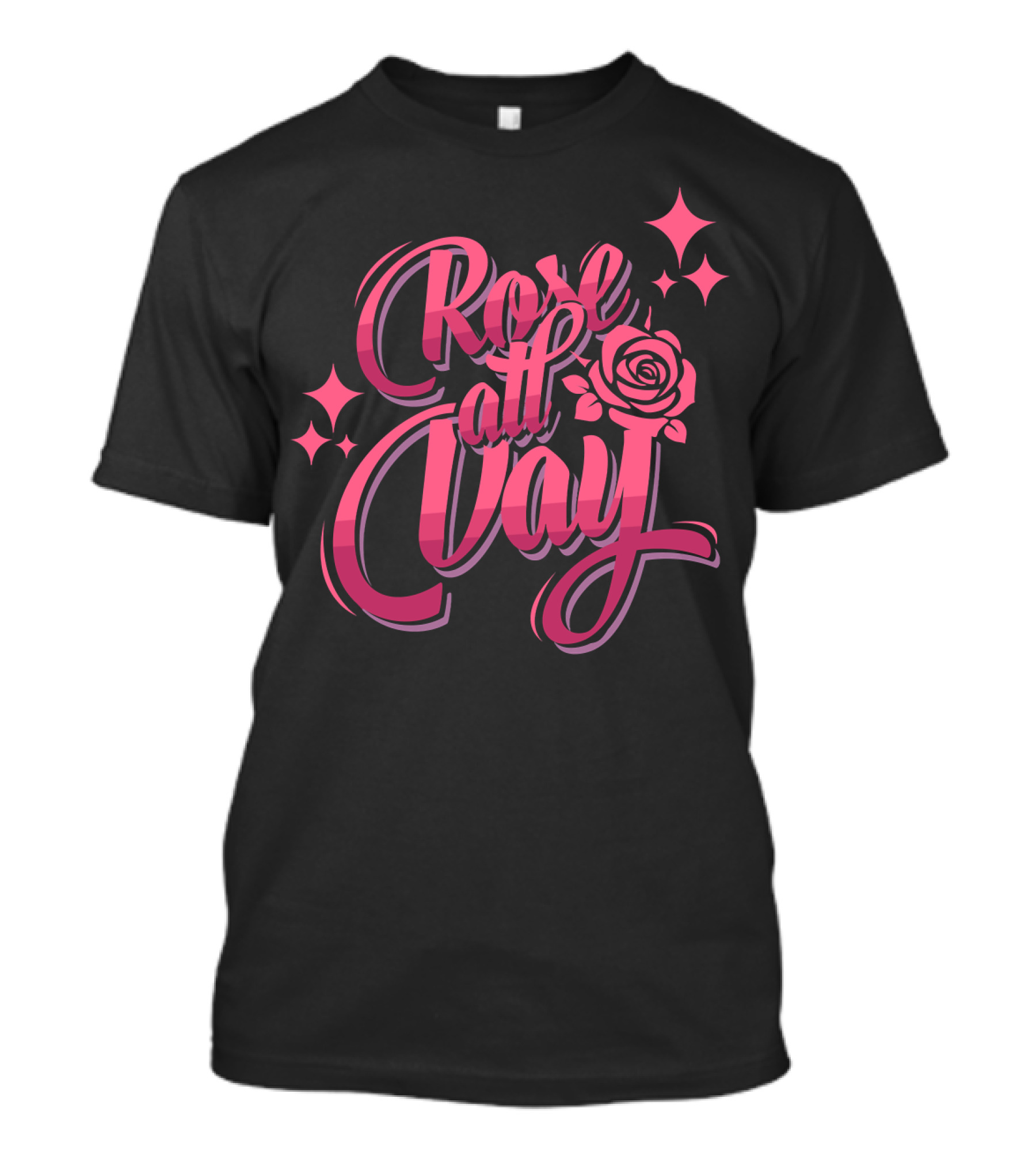 Rose All Day With Stylized Pink Rose And Stars T-Shirt