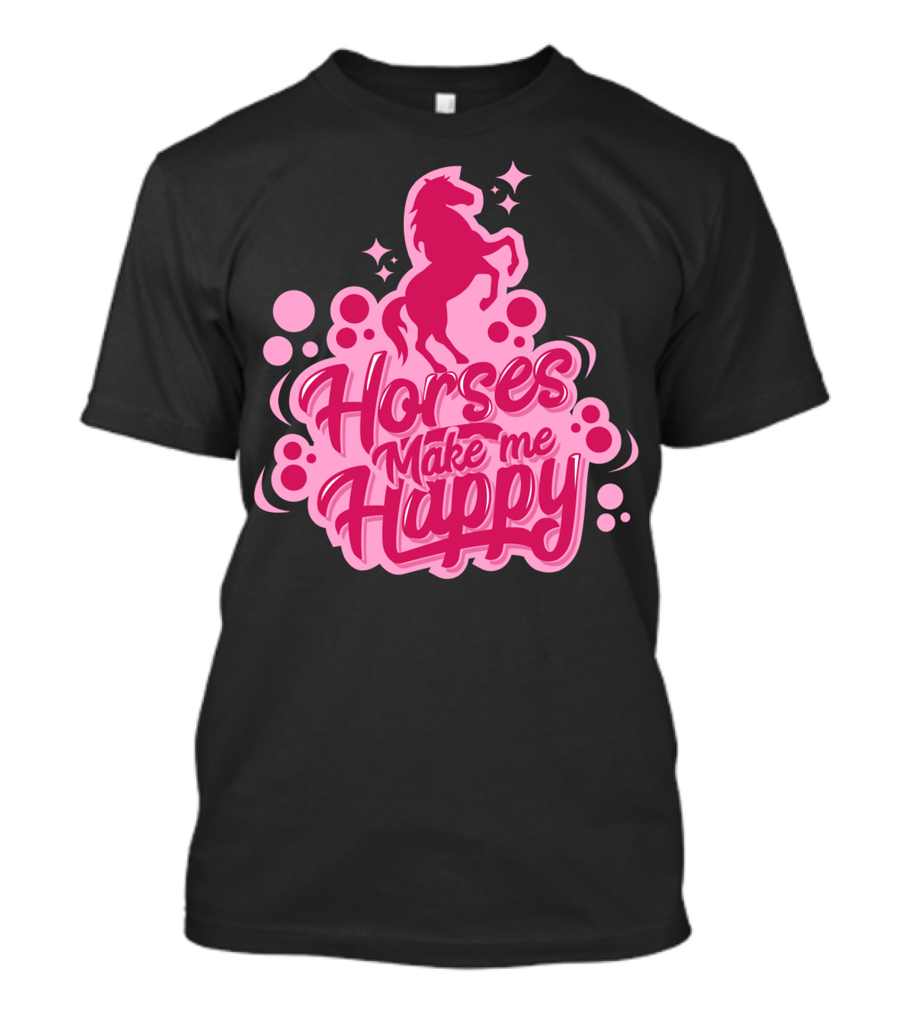 Horses Make Me Happy Pink Horse Silhouette With Stars And Circles T-Shirt