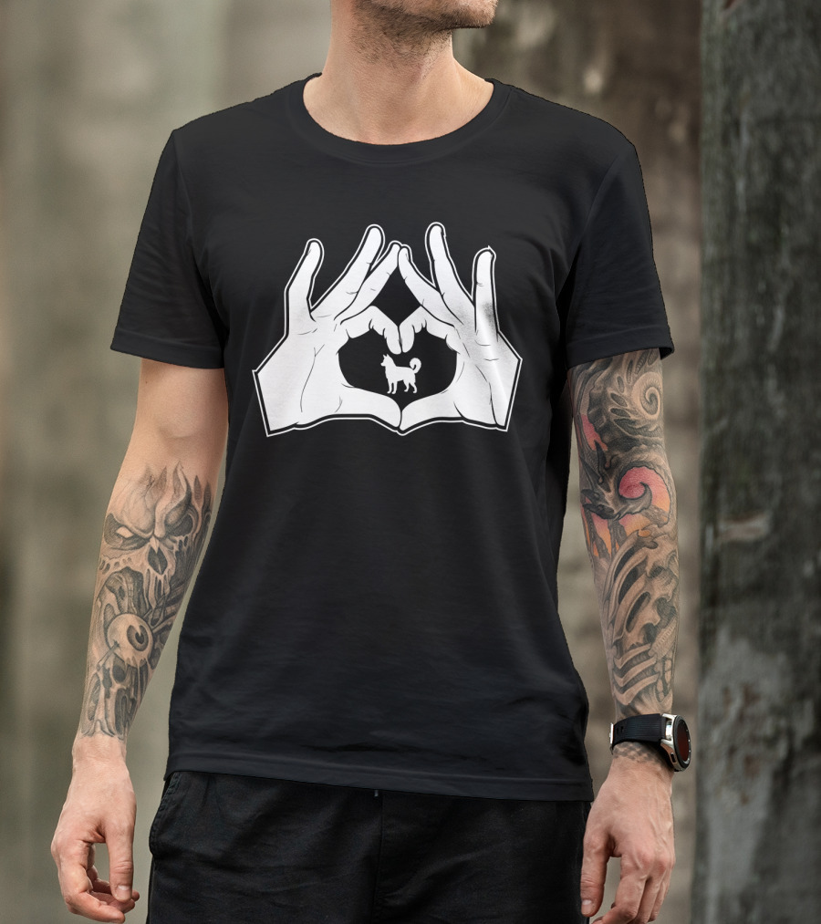 Alaskan Clover Kai Hands Heart Sign Dog Inside Hand Heart Gesture T-Shirt
