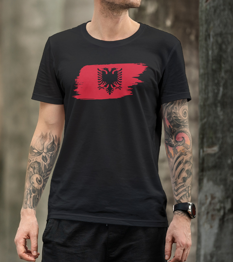 Albania Flag Red Brushstroke Double-Headed Eagle T-Shirt