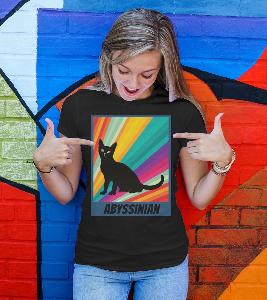 Abyssinian Cat Retro Rainbow T-Shirt