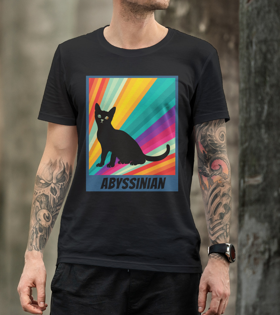 Abyssinian Cat Retro Rainbow T-Shirt