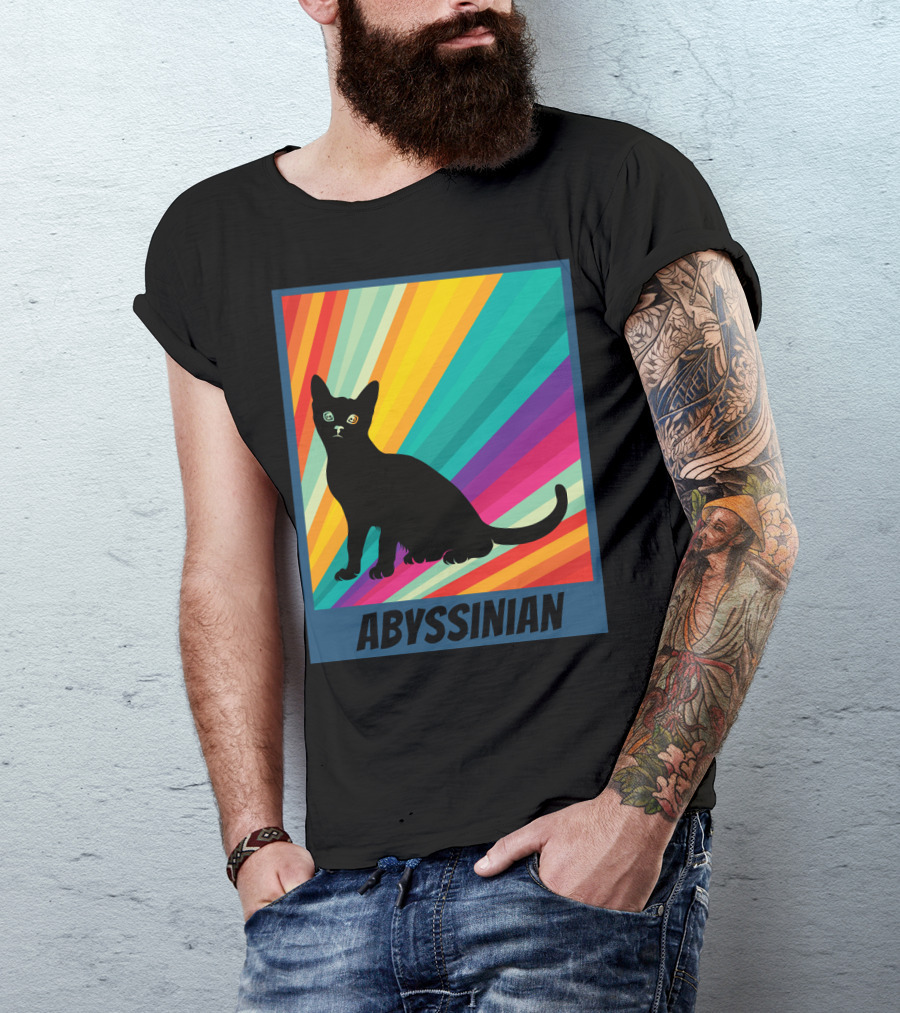 Abyssinian Cat Retro Rainbow T-Shirt