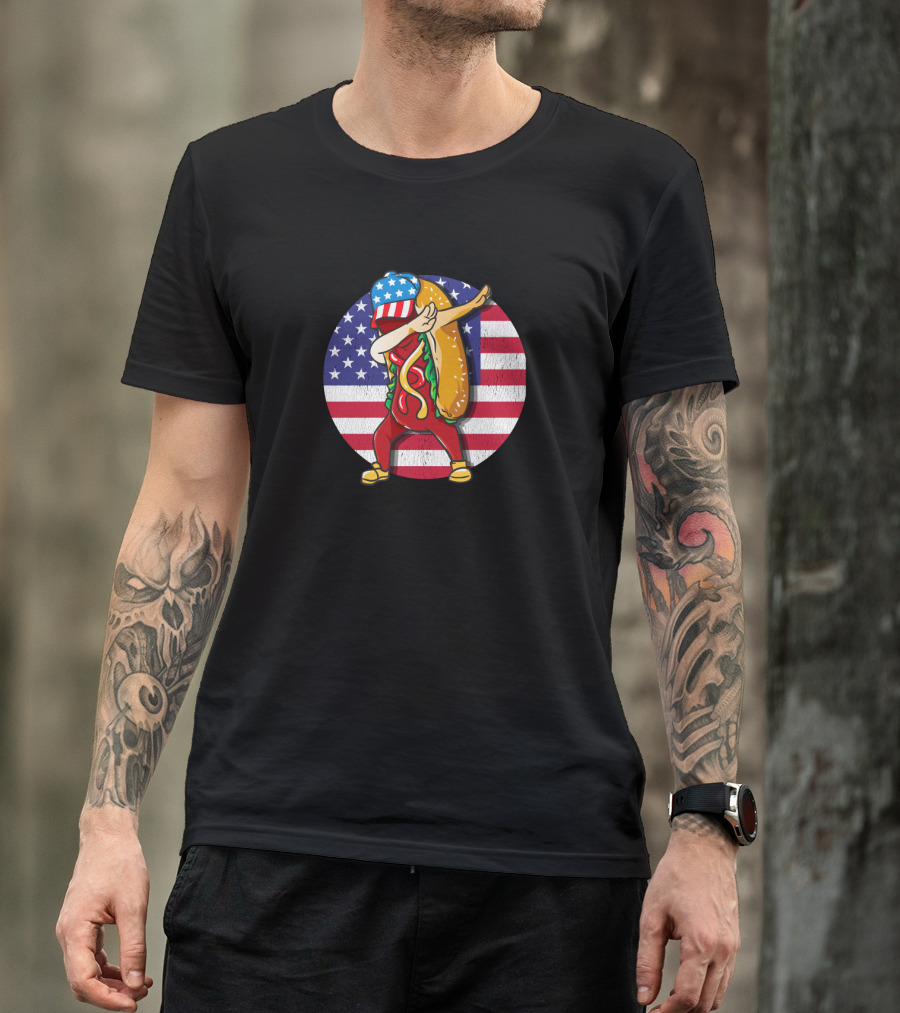 Hot Dog Dabbing 4th Of July Merica USA Hotdog Lover T-Shirt