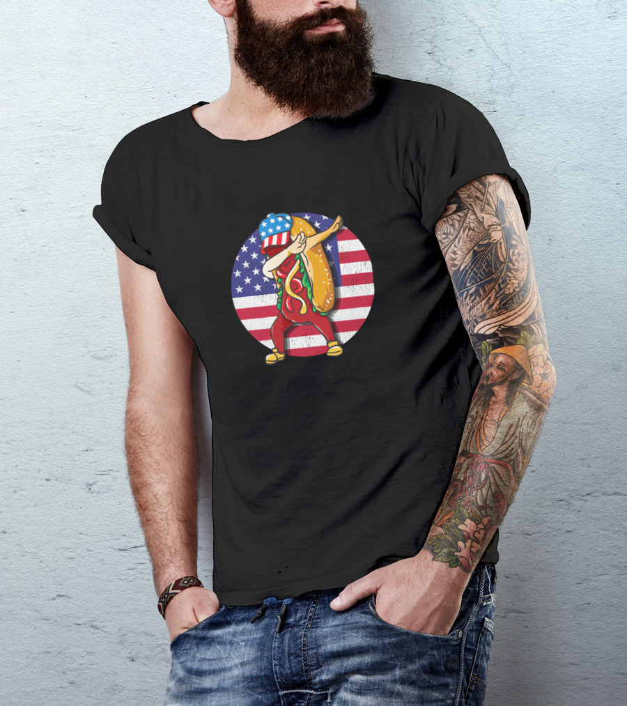 Hot Dog Dabbing 4th Of July Merica USA Hotdog Lover T-Shirt