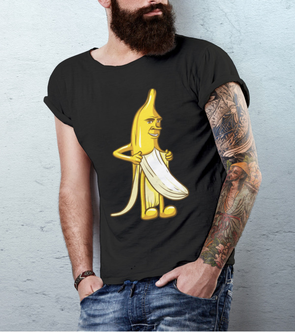 Banana Striptease Cartoon Censored Naked Peeling Comedy T-Shirt