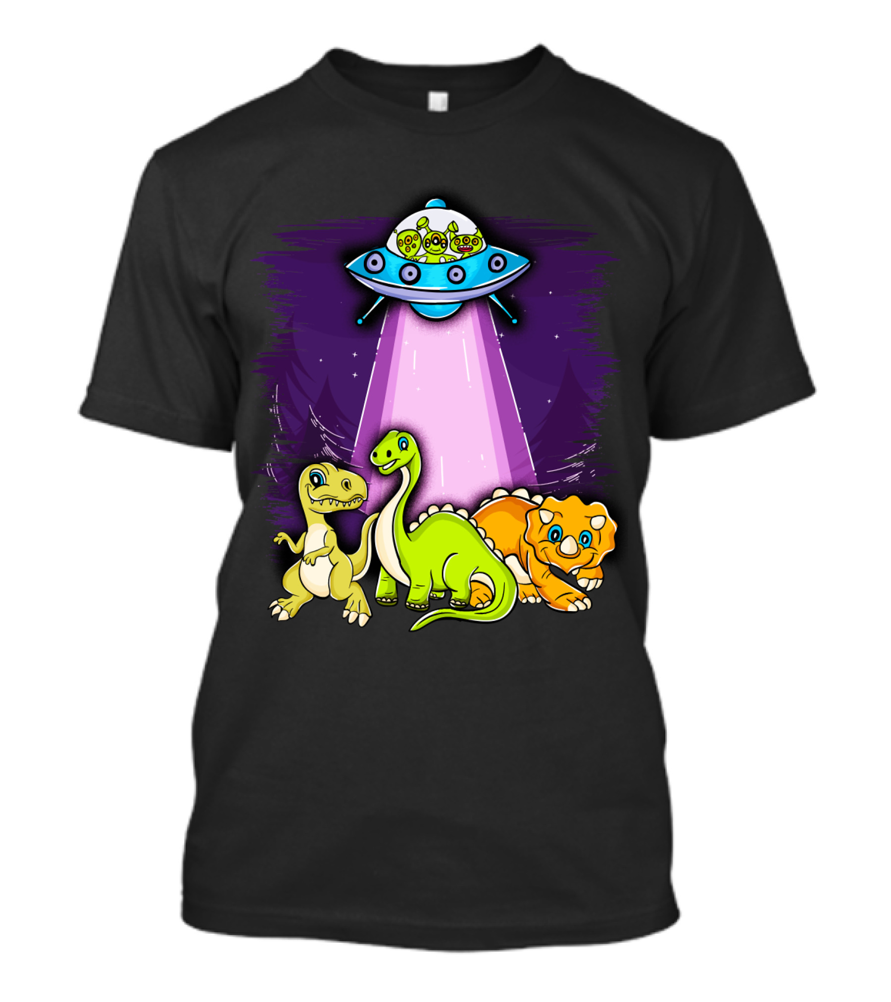 Dinosaur Alien Abduction Dinosaur Extinction Conspiracy UFO Cartoon T-Shirt