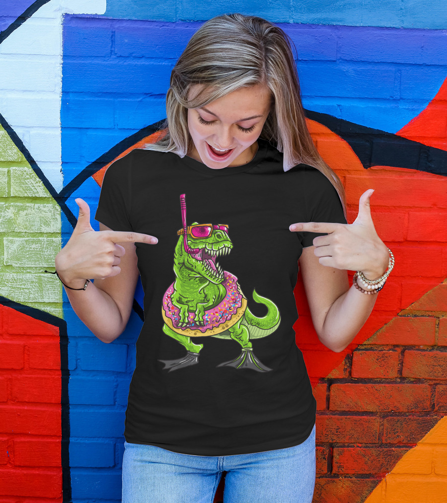 Dinosaur Snorkeling Donut Float Summer Pool Party T-Shirt