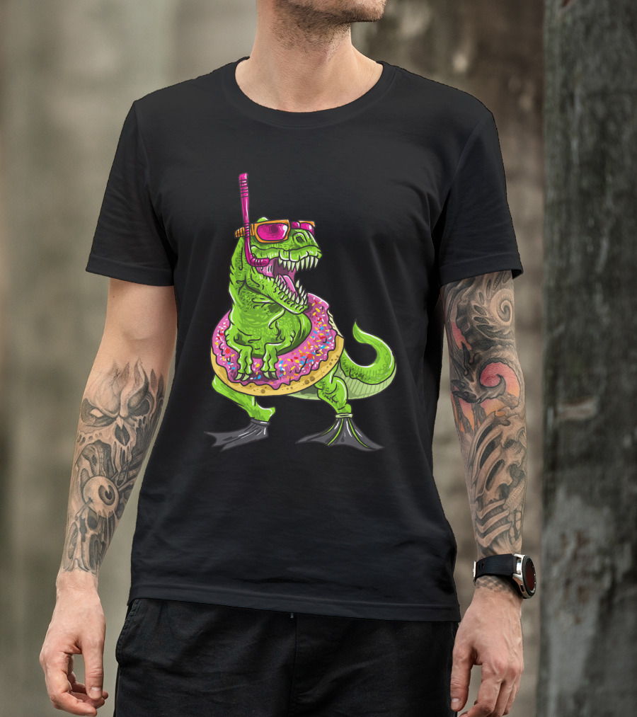 Dinosaur Snorkeling Donut Float Summer Pool Party T-Shirt