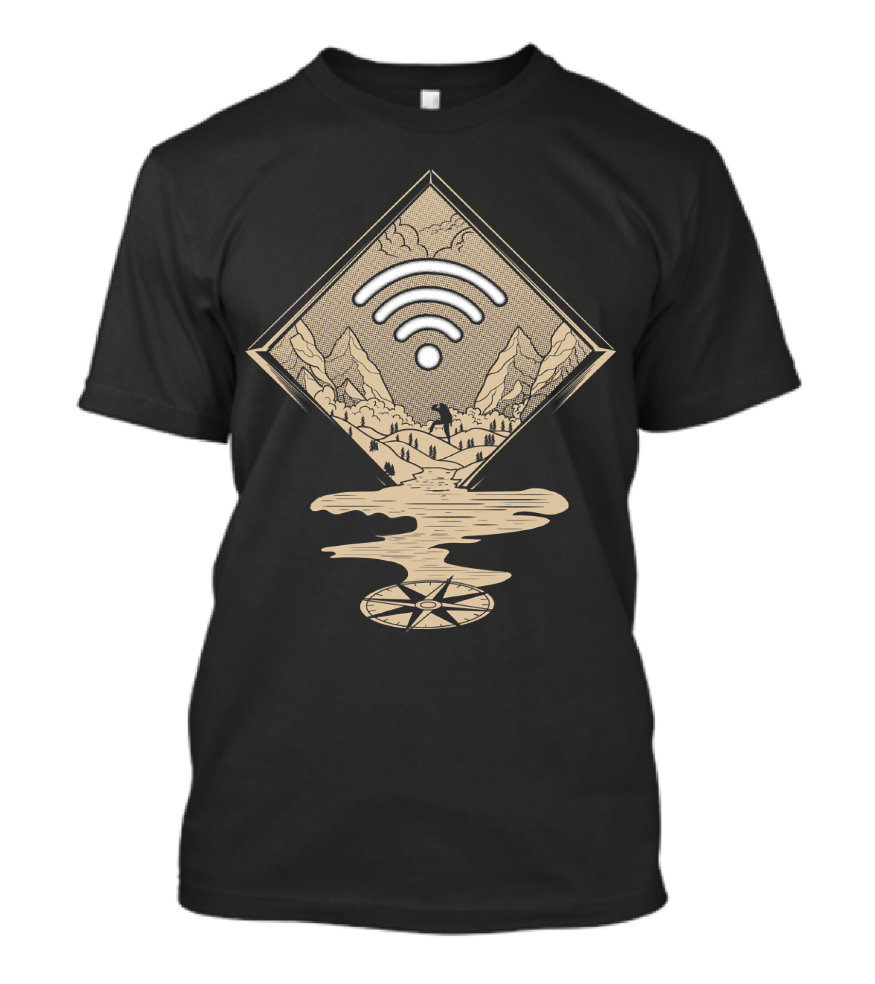 Funny Hiking No Internet No Signal WiFi Explorer Hiker Mountains T-Shirt