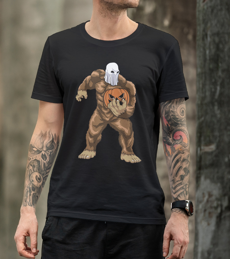 Ghost Bigfoot Sasquatch With Jack O' Lantern Head T-Shirt