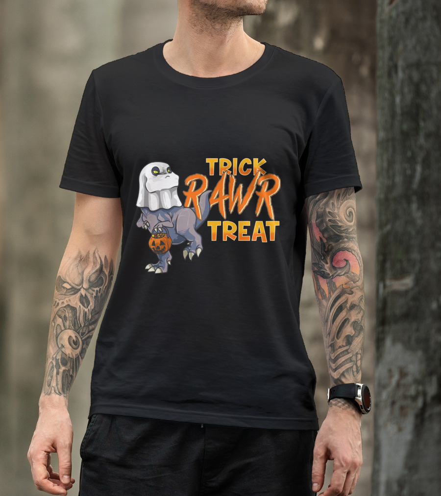 Ghost Dinosaur Trick RAWR Treat Boos Asaurus Halloween Pumpkin Paleontology Fun T-Shirt