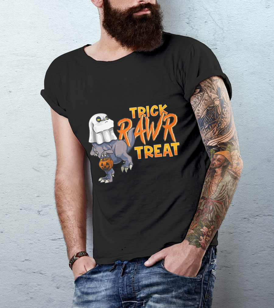 Ghost Dinosaur Trick RAWR Treat Boos Asaurus Halloween Pumpkin Paleontology Fun T-Shirt
