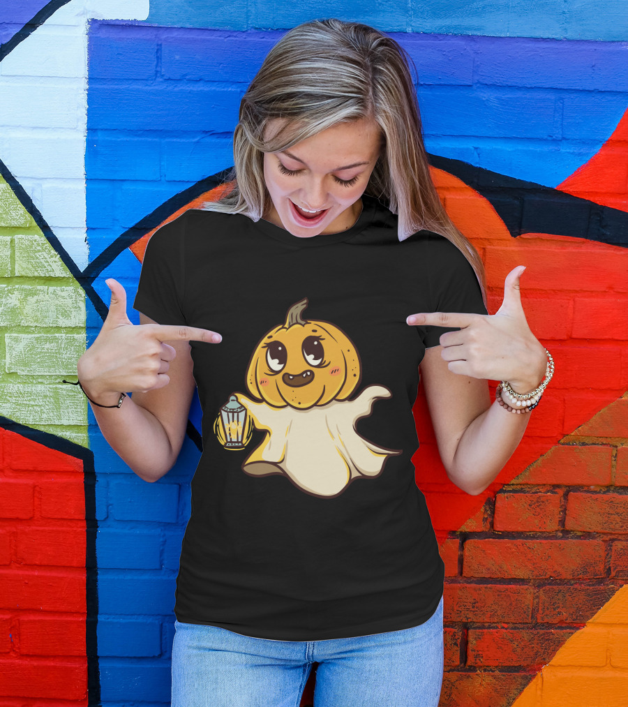 Ghost Pumpkin Kawaii Lantern-Faced Jack O' Lantern T-Shirt