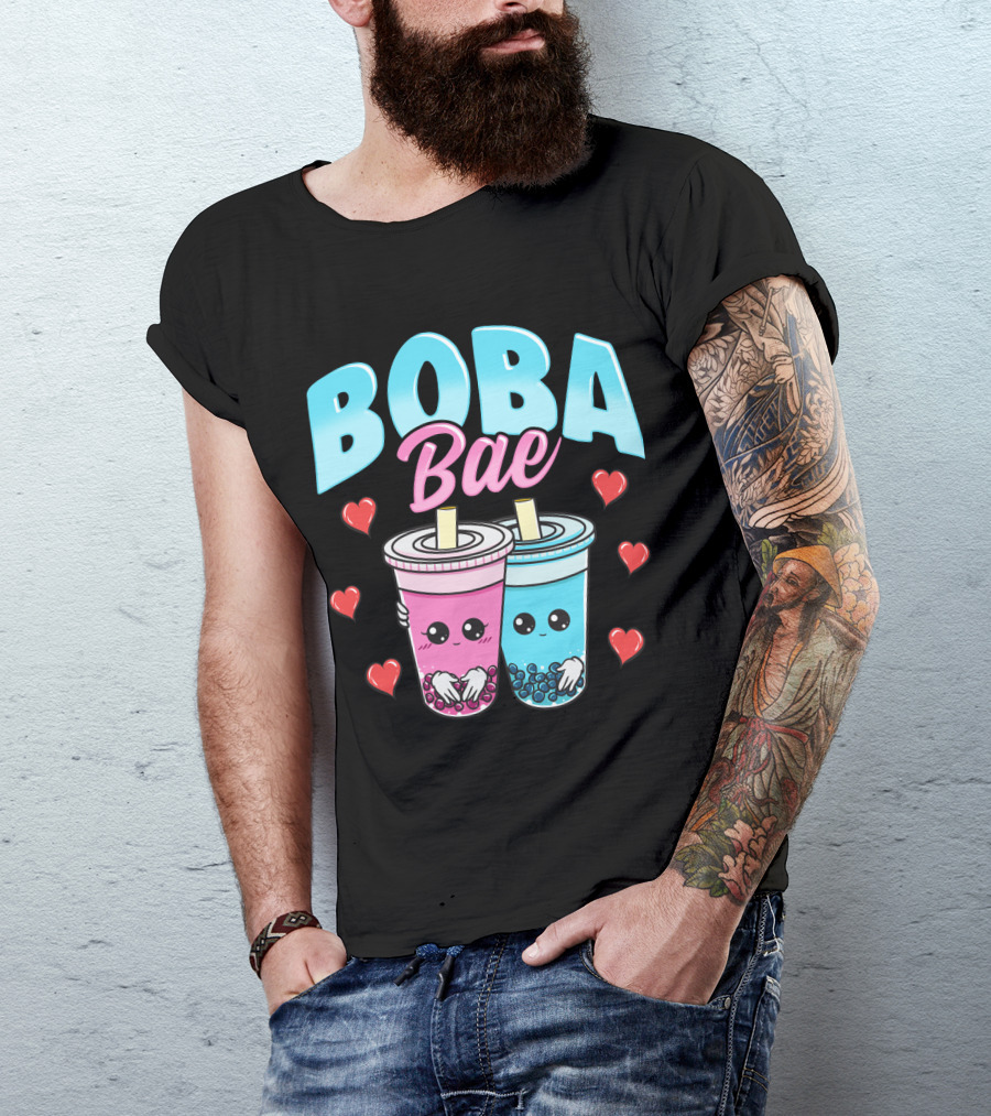 Kawaii Boba Bae Cute Bubble Tea Characters With Hearts T-Shirt