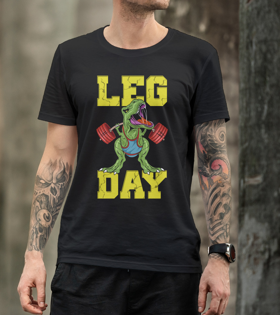 Leg Day Dinosaur Weight Lifter Squat Barbell Training T-Shirt